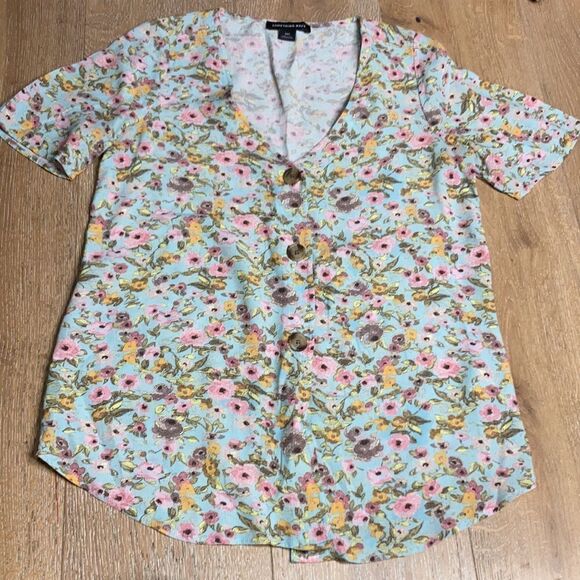 Something navy floral button down top XXS - Picture 4 of 8